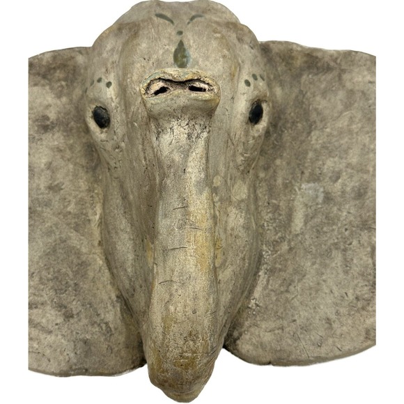 Vtg Gray Elephant Head Realistic Concrete Wall Art Hanging Sculpture LARGE OOAK - Picture 2 of 13